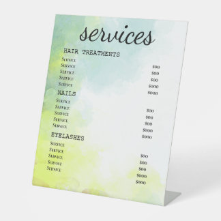 Signatur des Soft Watercolor Salon Service Menüs Sockelschild