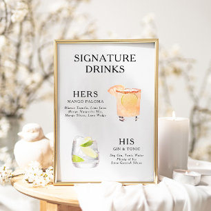 Signatur-Drinks Hochzeits-Cocktail-Menü-Plakat Poster