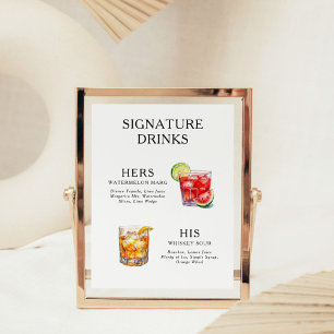 Signatur-Drinks Hochzeits-Cocktail-Menü-Plakat Poster