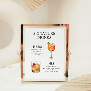 Signatur-Drinks Hochzeits-Cocktail-Menü-Plakat Poster