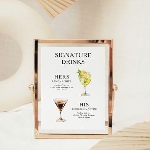 Signatur-Drinks Hochzeits-Cocktail-Menü-Plakat Poster