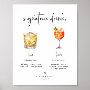 Signatur-Drinks Hochzeitsbar-Schild Poster