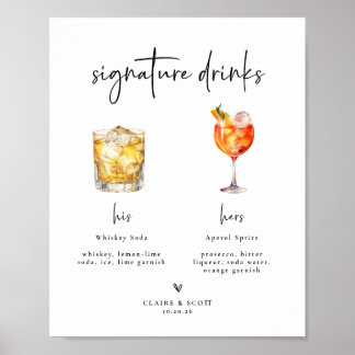 Signatur-Drinks Hochzeitsbar-Schild Poster