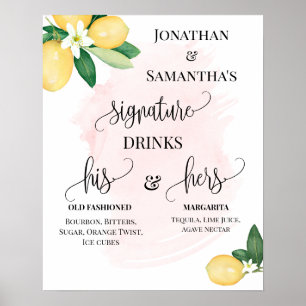 Signatur-Drinks Hochzeitsempfang Zitronen Rosa Poster