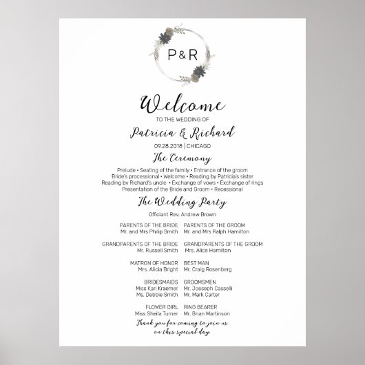 Signatur für das Mongram-Hochzeitsprogramm Poster (Vorne)