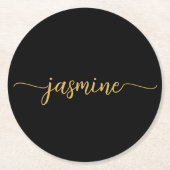 Signatur für Schwarz-Gold-Monogram-Name-Script-Chi Runder Pappuntersetzer (Vorderseite)