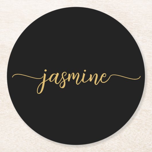 Signatur für Schwarz-Gold-Monogram-Name-Script-Chi Runder Pappuntersetzer (Vorderseite)