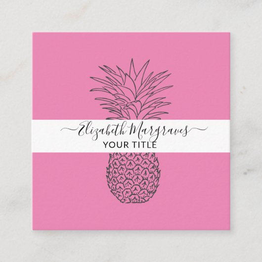 Signatur Moderne Ananas Hot Pink Quadratische Visitenkarte (Vorderseite)