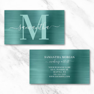 Signatur-Monogramm Aqua Türkis Schimmerfolie Visitenkarte