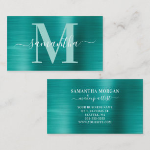 Signatur-Monogramm Aqua Türkis Schimmerfolie Visitenkarte