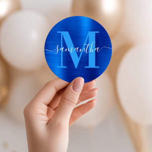 Signatur-Monogramm Royal Blau Folie  Runder Aufkleber