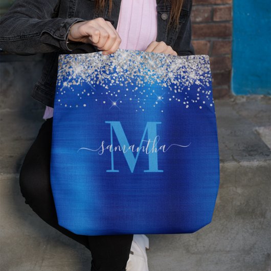 Signatur-Monogramm Silber-Glitter Royalblau-Folie Tasche