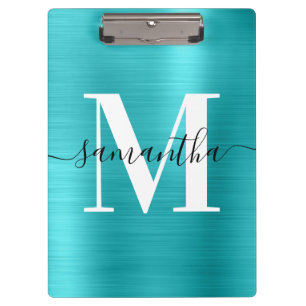 Signatur-Monogramm Türkis Blau Schimmerfolie Klemmbrett