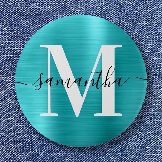 Signatur-Monogramm Türkisblau-Schimmerfolie Button