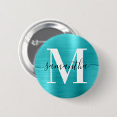 Signatur-Monogramm Türkisblau-Schimmerfolie Button (Vorne & Hinten)