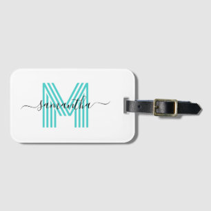 Signatur Name Türkis Retro Monogramm Gepäckanhänger