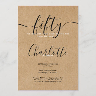 Signatur Rustic Kraft 50. Geburtstag Einladung