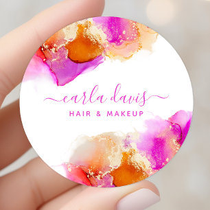 Signatur Schrift Pink Orange Alkohol Tinte Runder Aufkleber
