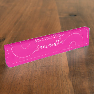 Signatur von Hot Pink und White Curry Namensplakette