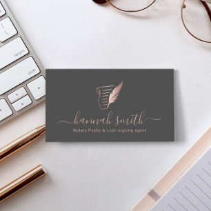Signatur von Notar-Agent-Rose Gold Quill-Logo Visitenkarte