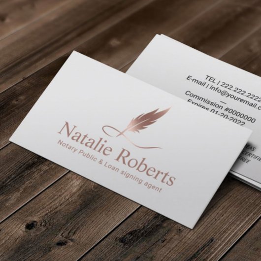 Signatur von Notar-Agent-Rose Gold Quill-Logo Visitenkarte
