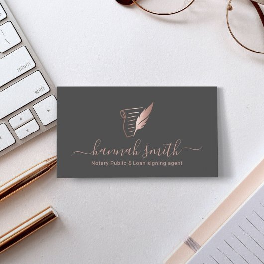 Signatur von Notar-Agent-Rose Gold Quill-Logo Visitenkarte