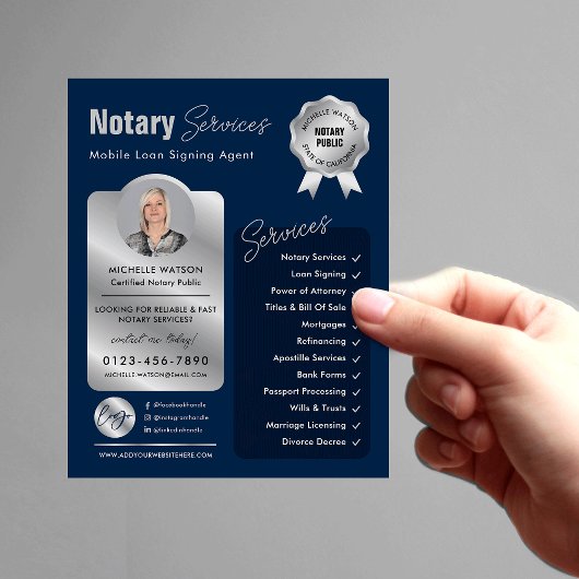 Signatur von Notar-Agenten Navy & Silver-Logo-Foto Flyer