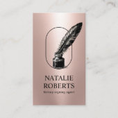 Signatur von Notar-Agenten Quill-Logo-Rose Gold Visitenkarte (Vorderseite)