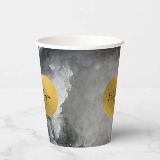 Signatur von Schwarzen-Gold-Fohlen-Kristallen Pappbecher (Links)