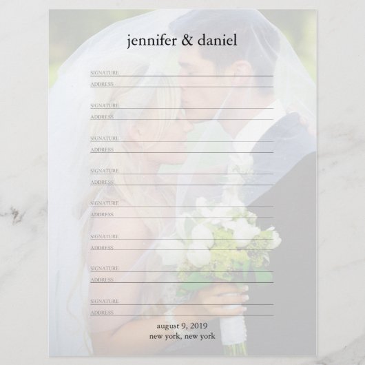 Signature Address Lined Wedding Guest Book Pages (Vorderseite)