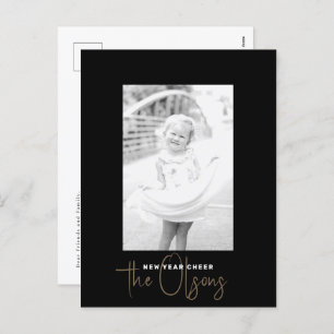 Signature Cheer Chic Black New Year Foto Postcard Feiertagspostkarte