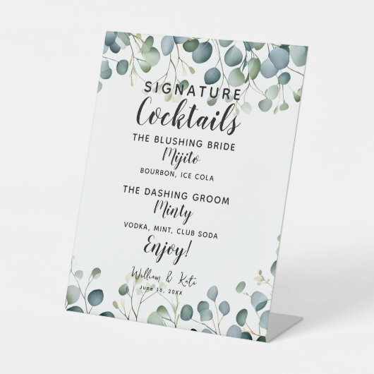 Signature Cocktail Bar eucalyptus Hochzeit Bar Sockelschild (Vorderseite)