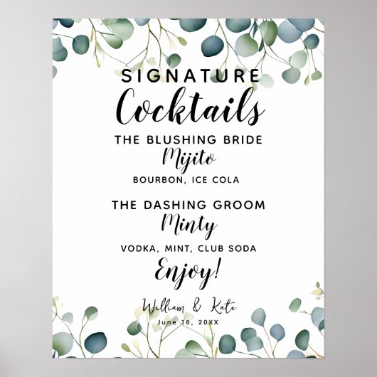 Signature Cocktail Bar eucalyptus Hochzeitssymbol Poster (Vorne)