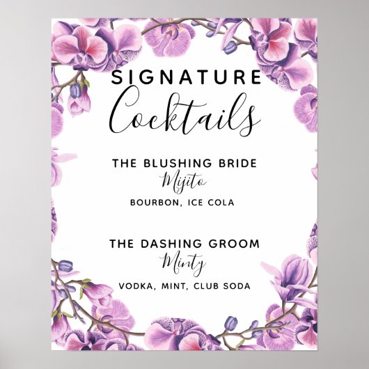 Signature Cocktail Bar lila Hochzeit Poster (Vorne)