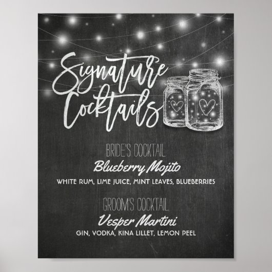 Signature Cocktail Drink Menü Hochzeitsdekor Signa Poster (Vorne)