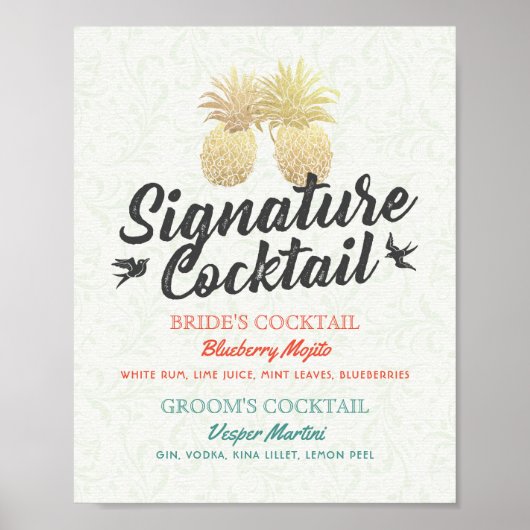 Signature Cocktail Drink Menü Hochzeitsdekor Signa Poster (Vorne)