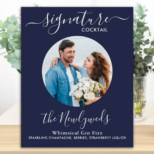 Signature Cocktail Foto Navy Blue Wedding Bar Poster