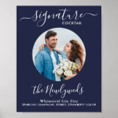Signature Cocktail Foto Navy Blue Wedding Bar Poster (Vorne)