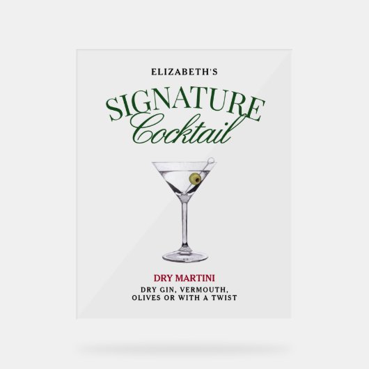 Signature Cocktail Grün & Rot Klasse Acrylschild (Vorderseite)