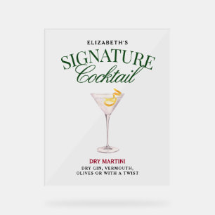 Signature Cocktail Grün & Rot Klasse Acrylschild