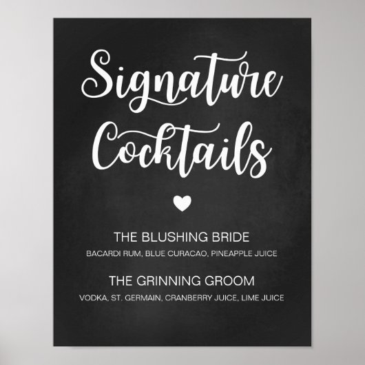 Signature Cocktail Hochzeit Zeichen moderne Kallig Poster (Vorne)