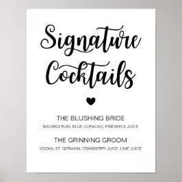 Signature Cocktail Hochzeit Zeichen moderne Kallig Poster