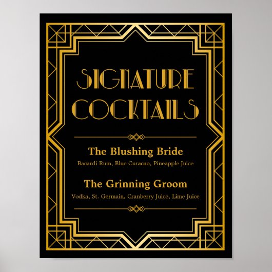 Signature-Cocktail-Hochzeitszeichen | Gatsby Art D Poster (Vorne)