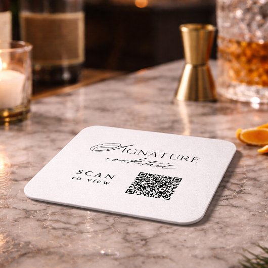 Signature Cocktail QR Code Wedding Rechteckiger Pappuntersetzer