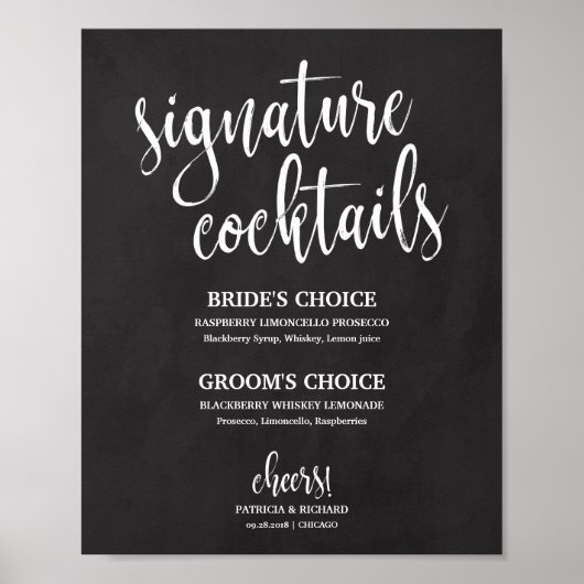 Signature Cocktails Chalkboard Hochzeitszeichen Poster (Vorne)