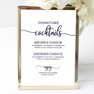 Signature Cocktails Chic Navy Blue Wedding Zeichen Poster