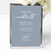 Signature Cocktails Chic Script Dusty Blue Sign Poster