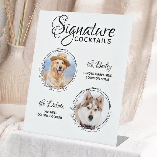 Signature Cocktails Foto Hund Hochzeit Bar Sockelschild