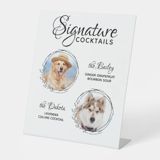 Signature Cocktails Foto Hund Hochzeit Bar Sockelschild (Vorderseite)