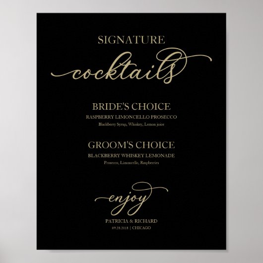 Signature Cocktails Gold Script Black Sign Poster (Vorne)